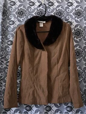 NY Collection Brown Jacket with Dark Brown Fur Collar